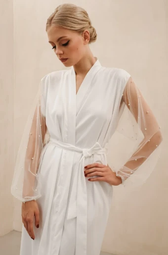 Heirloom Bridal Company Pearl Sleeve Bridal Robe - Heirloom #0 default Ivory thumbnail